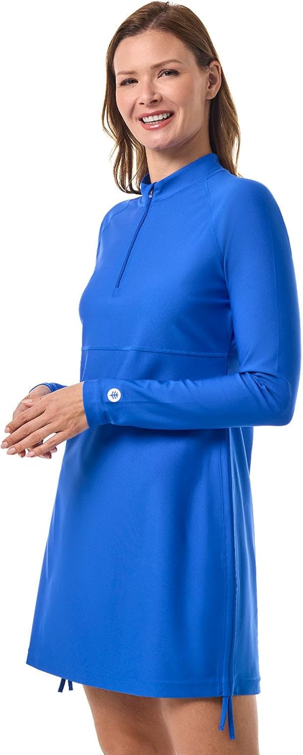 Coolibar UPF 50+ Women's Ruche Swim Shirt - Sun Protective,Baja Blue,Large