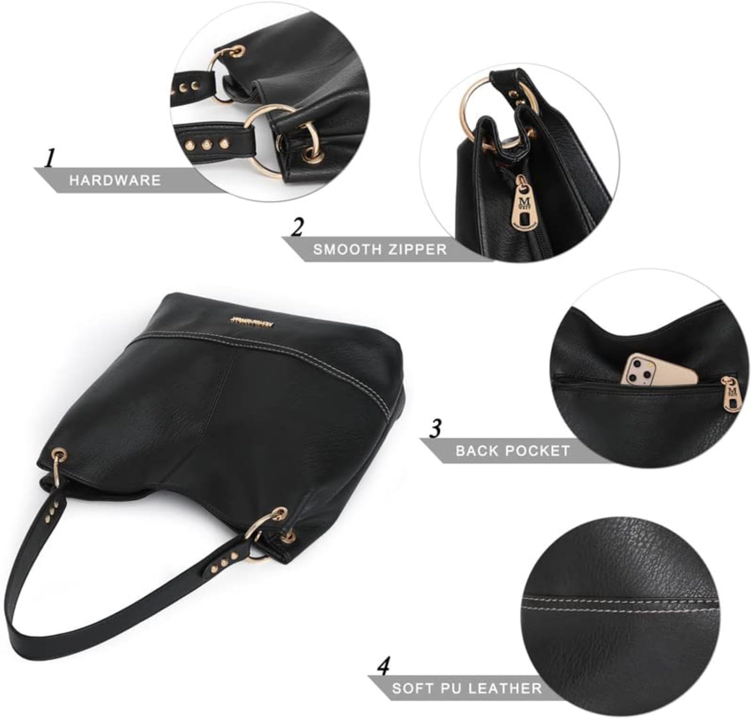 Montana West Hobo Bag for Ladies Shoulder Handbags with Back Pocket | Purses, with Zipper, Purses, with Zipper - Image 6