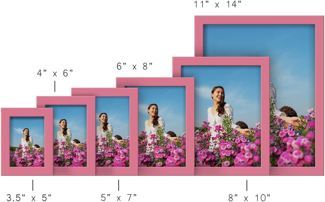 Renditions Gallery Photo Frames 11x14 inch Picture Frame Set of 4 High-end Modern Style, Made of Solid Wood and High Definition Glass Ready for Wall and Tabletop Photo Display, Hot Pink Frame