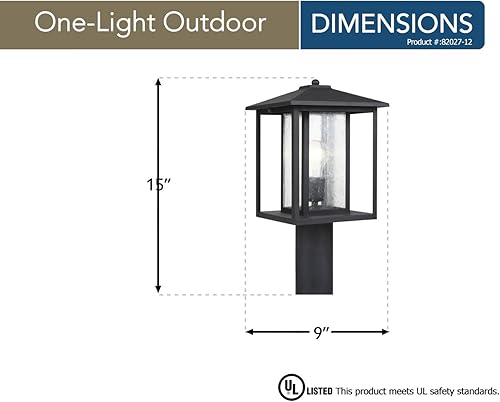 Miniatura 2 de Sea Gull Lighting 82027-12 Hunnington One - Farol de poste ligero para exteriores, negro