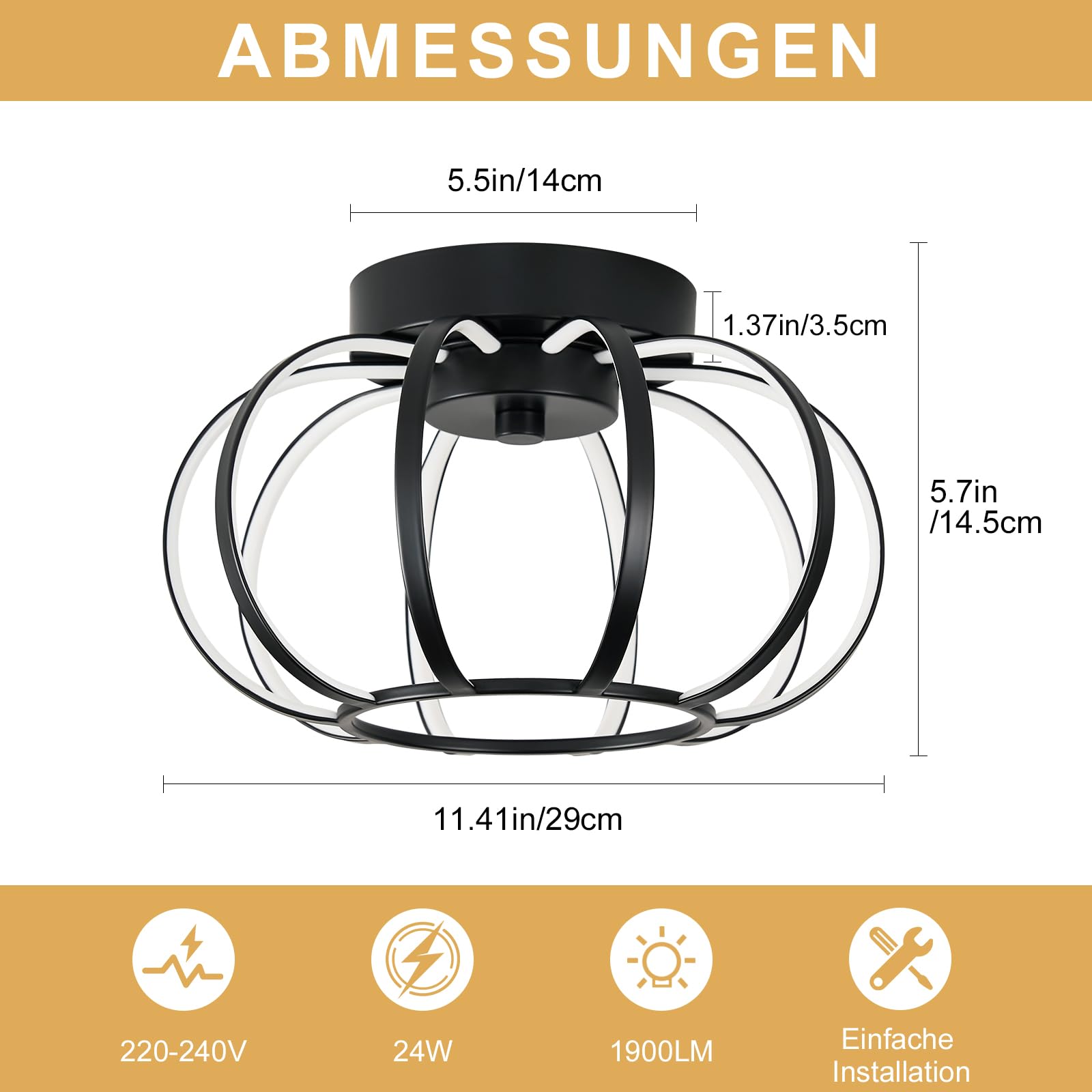 Moderne Schwarz LED Deckenleuchte,Rund Deckenlampe Metall Hängend Lampe | 29CM Deckenleuchten 4000K LED Lampe für Esszimmer Flur Schlafzimmer Küche Wohnzimmer