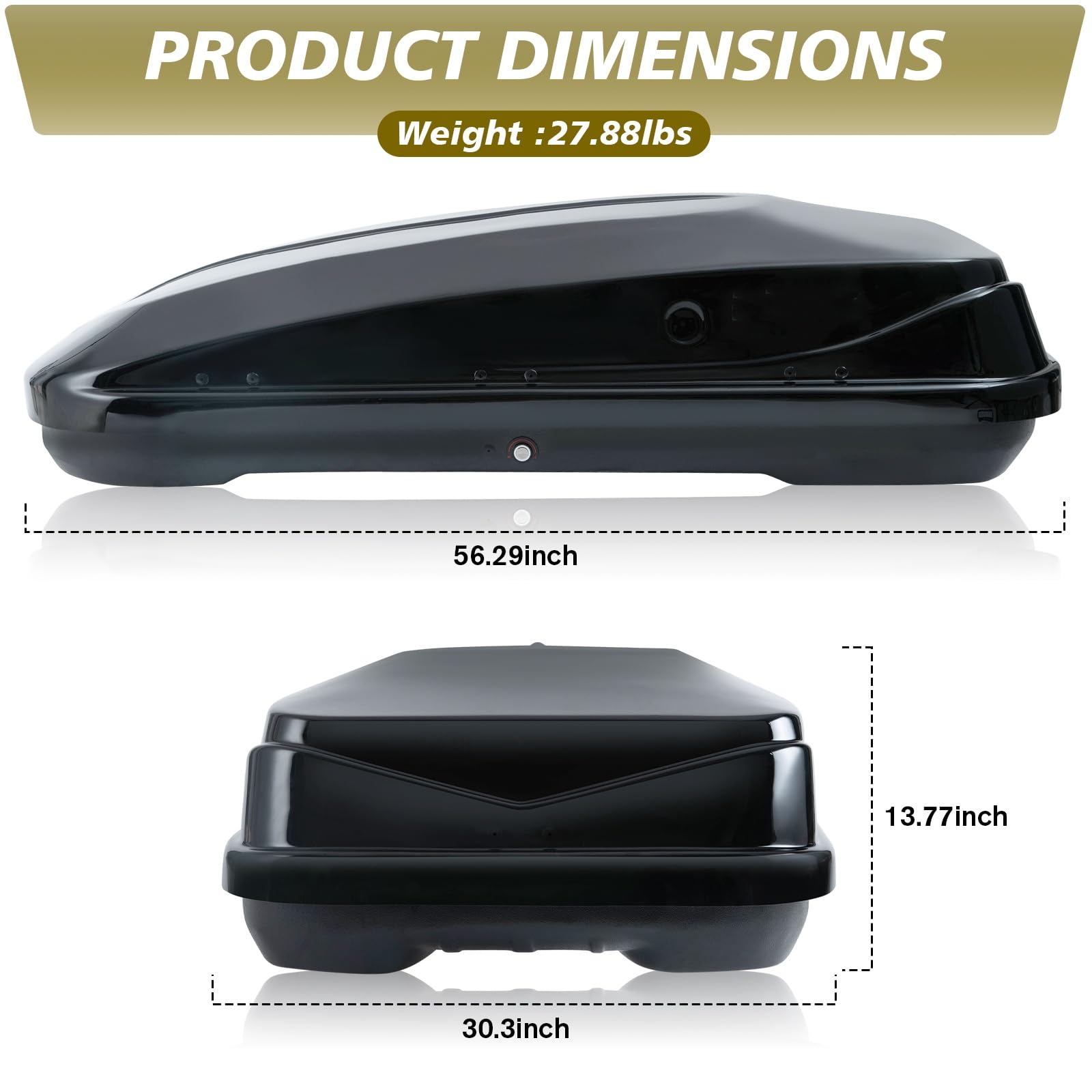 Rooftop Cargo Carrier Hard Shell, Both Side Openning Cargo Box with Security Lock, 13 Cubic Feet Capacity - Black 56x30.3x13.7in