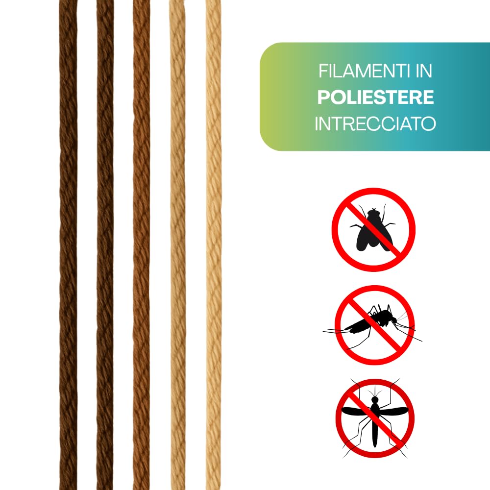 PALUPLUS Tenda a Cordoncino Antimosche, fili in Corda Intrecciata, misura 125x240 cm, tenda per porte e finestre, moschiera a pannello, catenelle a caduta, zanzariera per insetti -5851C-1,9 (Marrone)