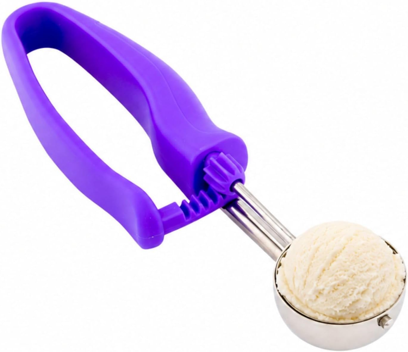 Restaurantware Comfy Grip 4 Ounce Gelato Scoop 1 Ambidextrous Ice Cream Scoop - Built-In Blade Bright Handle Gray Stainless Steel Cookie Dough Scoop Comfortable Grip For All Ingredients