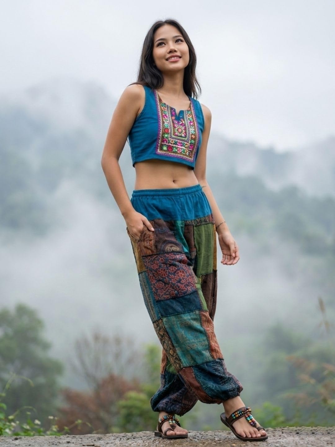 Orientalische Jeans Haremshose Aladinhose Chillerhose Patchwork Thai Hippie Hose Spirit of Buddha