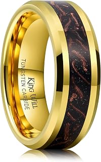 King Will Mens Meteorite Tungsten Wedding Bands | Black/Silver, 6mm/8mm, Beveled Edge, Comfort Fit, Meteorite inlay, Engagement Gift, Promise Ring for Women