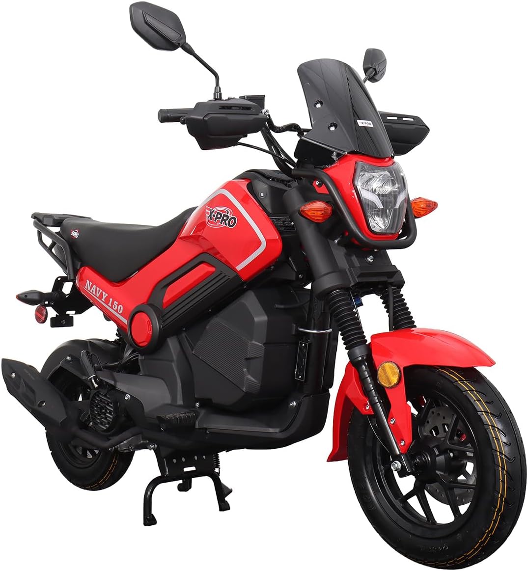X‑PRO Navy 150cc Automatic Motorcycle – CVT Moped with Electric & Kick Start, LED Lights, Aluminum Wheels, 149.6cc Air‑Cooled Engine (Red)