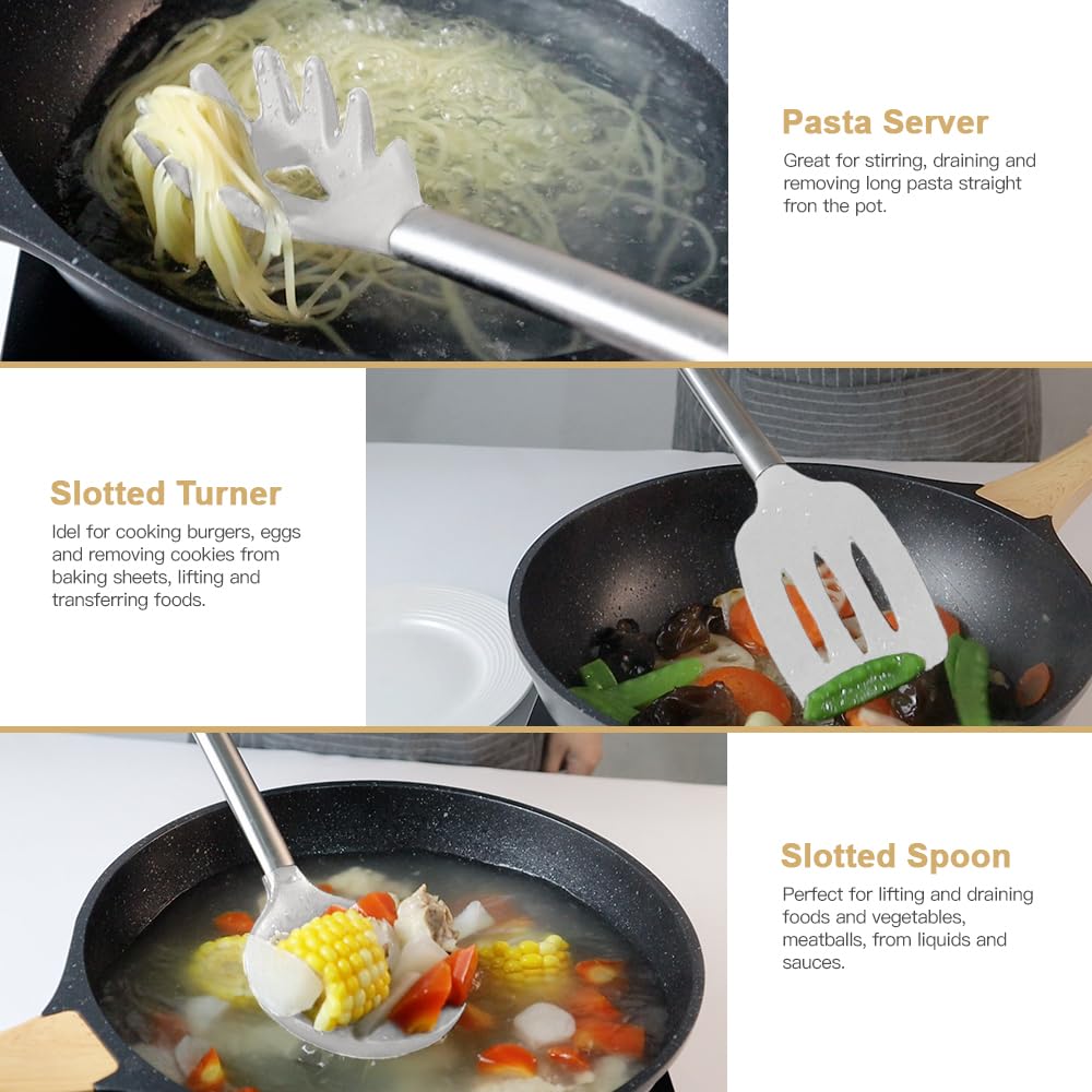 Juego de utensilios de cocina, utensilios de cocina de silicona, 33 utensilios de cocina y cucharas para utensilios de cocina antiadherentes, juego de espátulas de silicona y acero inoxidable, las