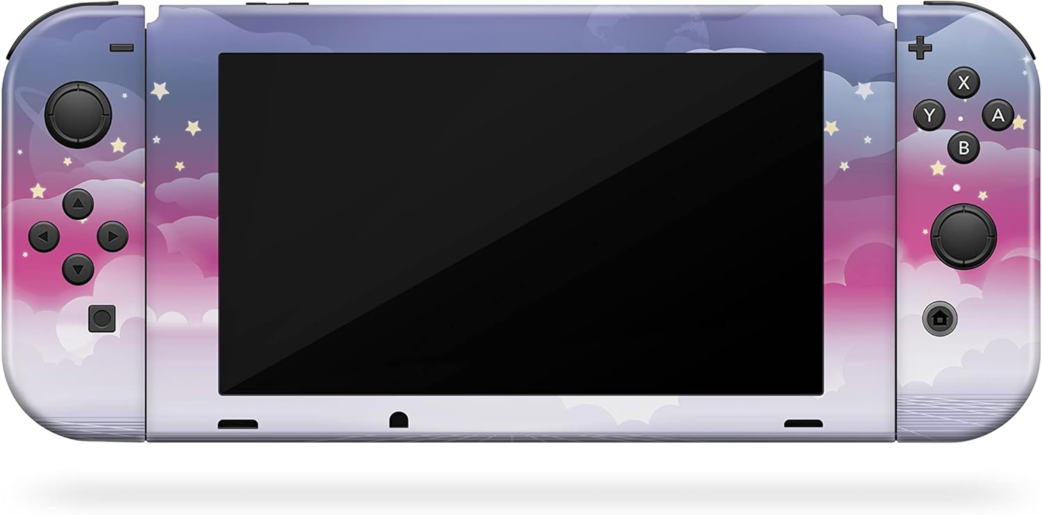 Tacky Design Clouds Skin Compatible Nintendo Switch Skin Wrap Cover, Moon Stickers, Premium Vinyl 3M Full Wrap Decal, Purple Starry Sky