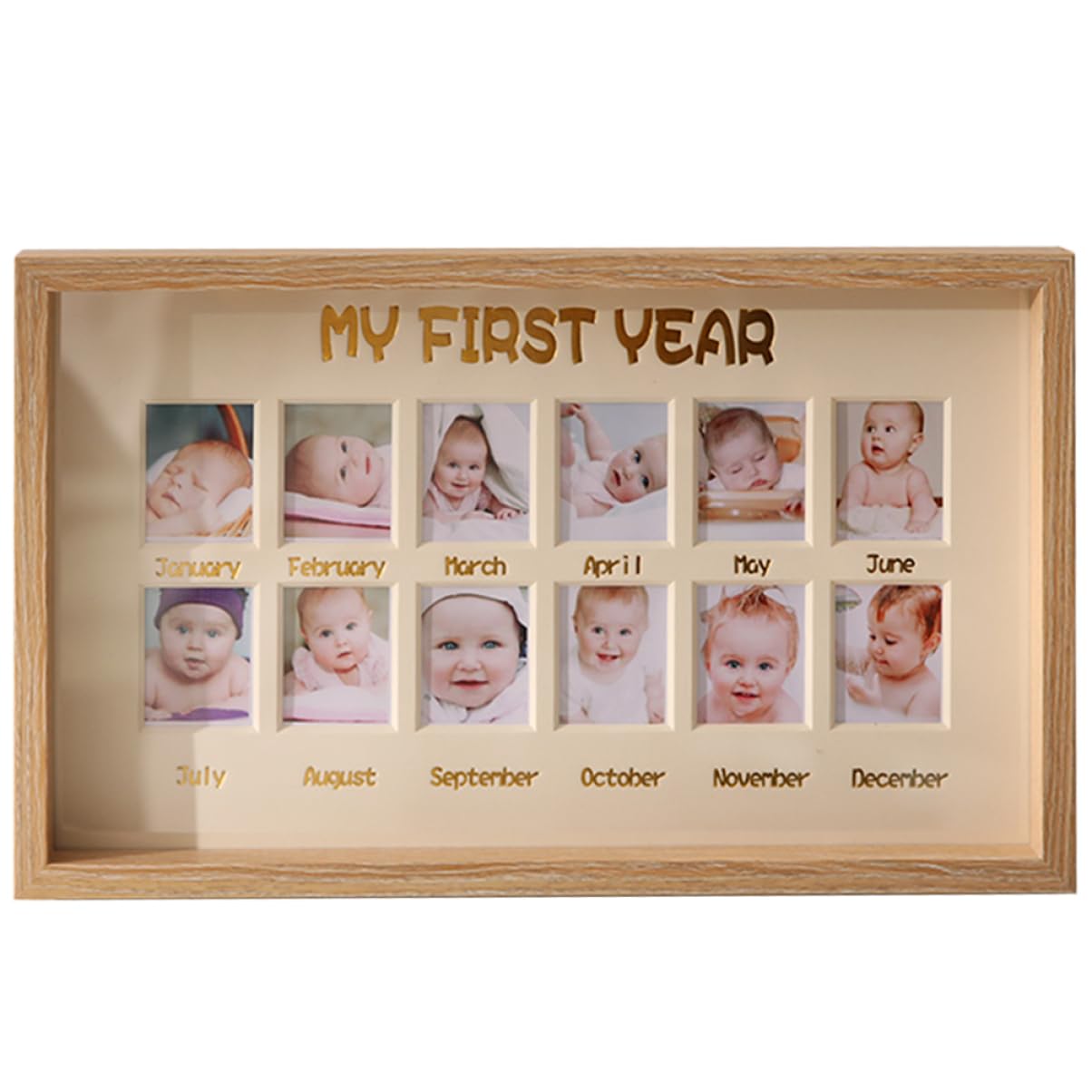 Toyvian Cornice Portafoto del Primo Anno per Bebé 12 Spazi, Materiale a Foglio, per Decorare Camera da Letto o Soggiorno Ricordo Crescita