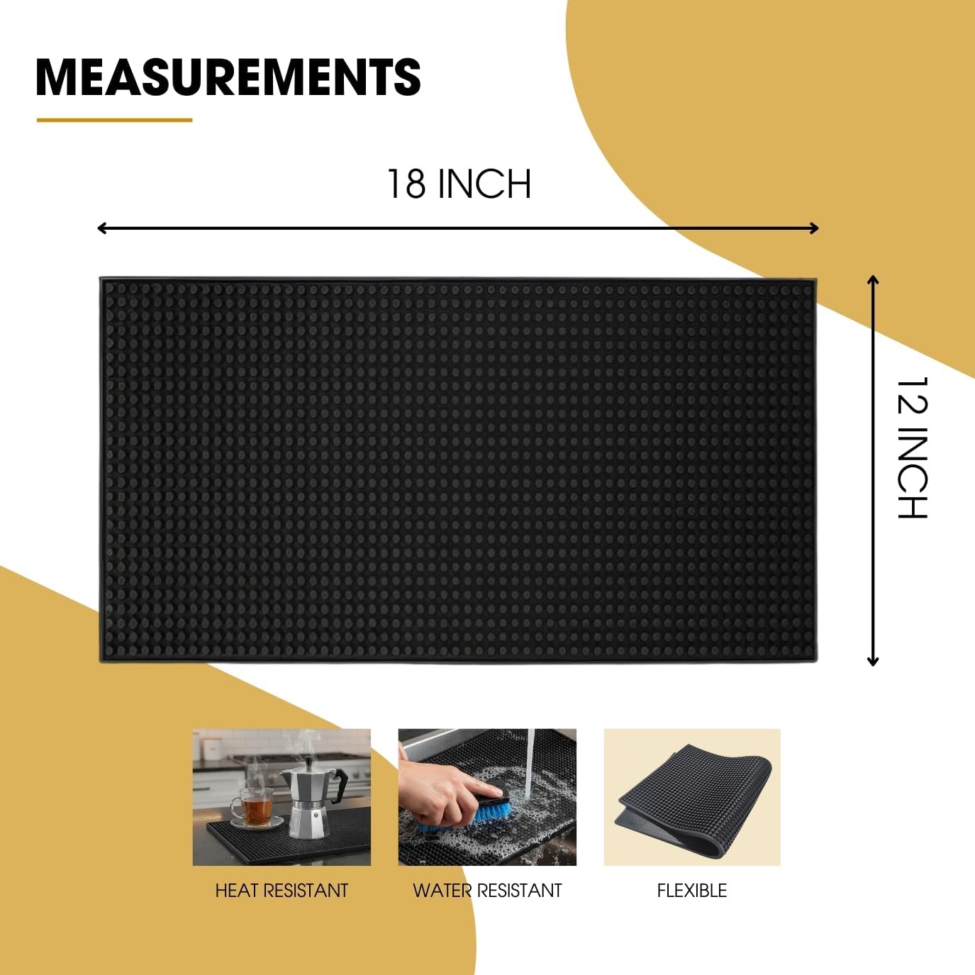 Rubber Bar Mat Set of 2, 18 x 12 Inches - Durable Dish Drying Mats for Countertop, Non-Slip, Non-Toxic Spill & Drying Mats for Bar, Restaurant, Coffee Shop, Countertops & Tabletops