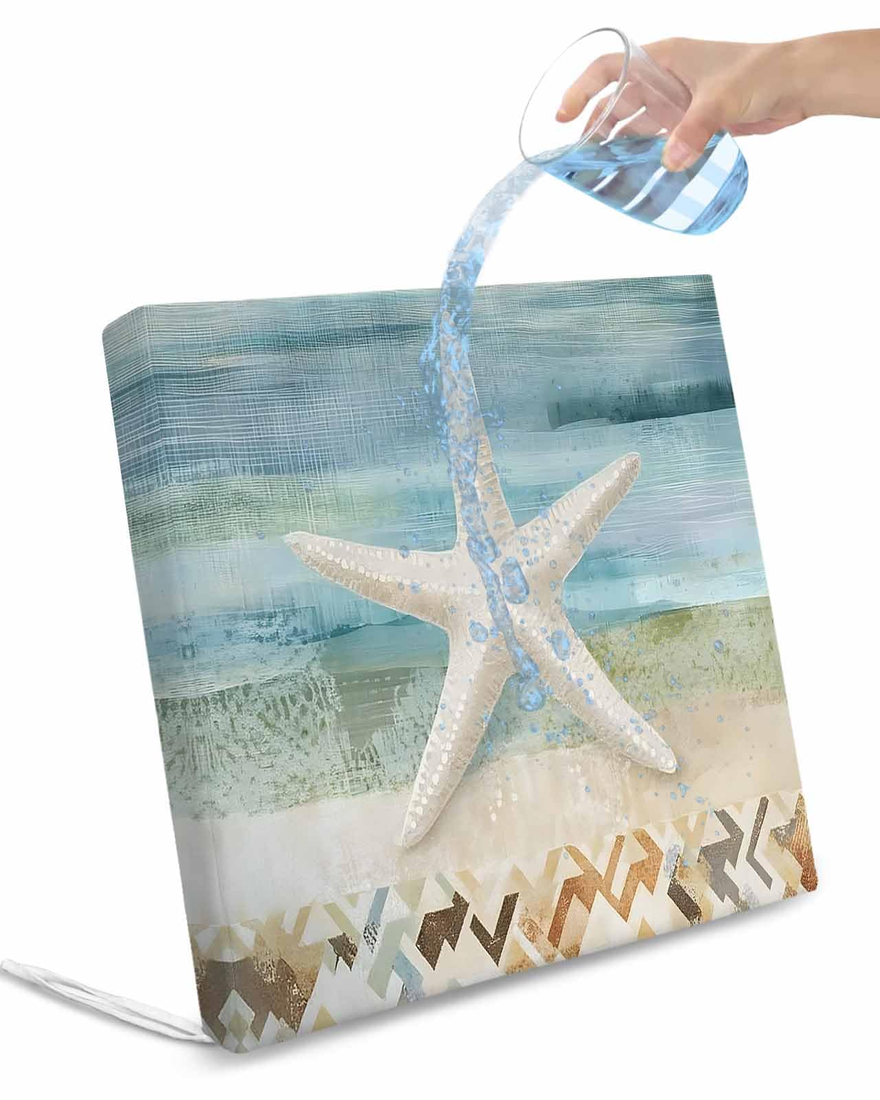 2 Pack Coastal Beach Waterproof Cushion Covers with Ties, Outdoor Patio Chaise Lounge Chair Seat Cushion Slip Covers Replacement(Only Cover) Summer Retro Starfish Wave 24