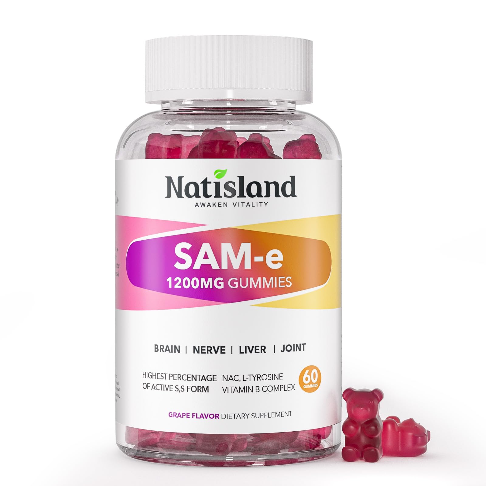SAM-e with L-Tyrosine Gummies, Methylated Vitamin B-Complex & NAC, 60CT