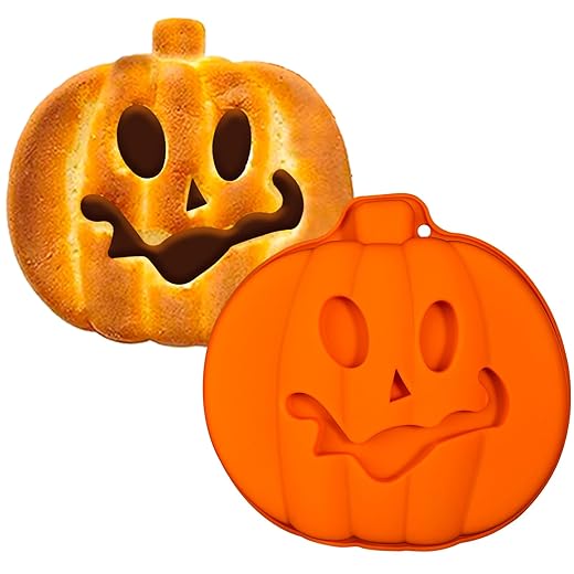 webake Silicone Mould Pumpkin Baking Mould 8 Inch Silicone Halloween Pumpkin Jack O Lantern Cake Mould for Pudding, Cake, Chocolate
