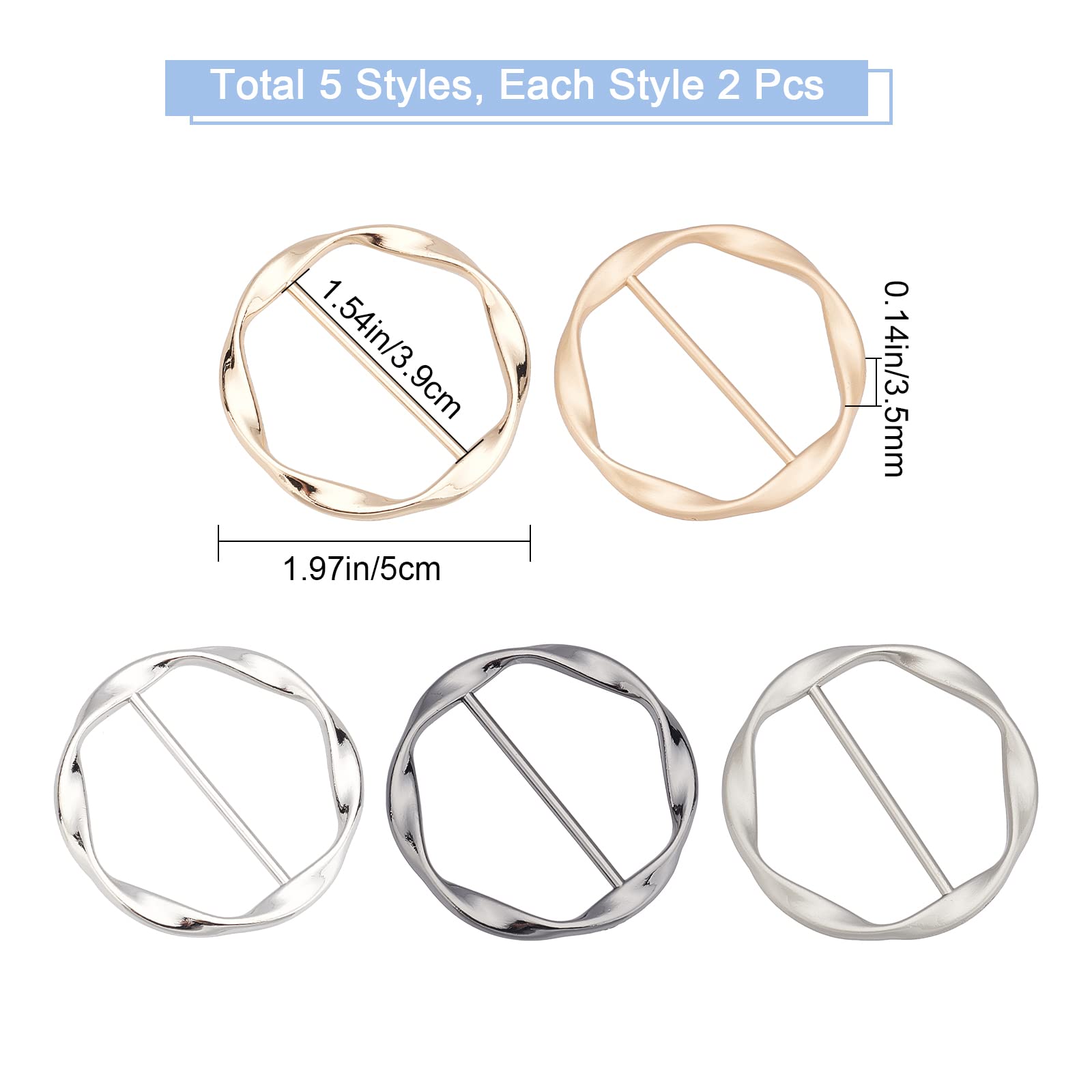 10 Pièces Pinces à Cravate En Métal - 5 Couleurs - Clip Pour Foulard, Ceinture, T-shirt - Accessoire Mode Femme