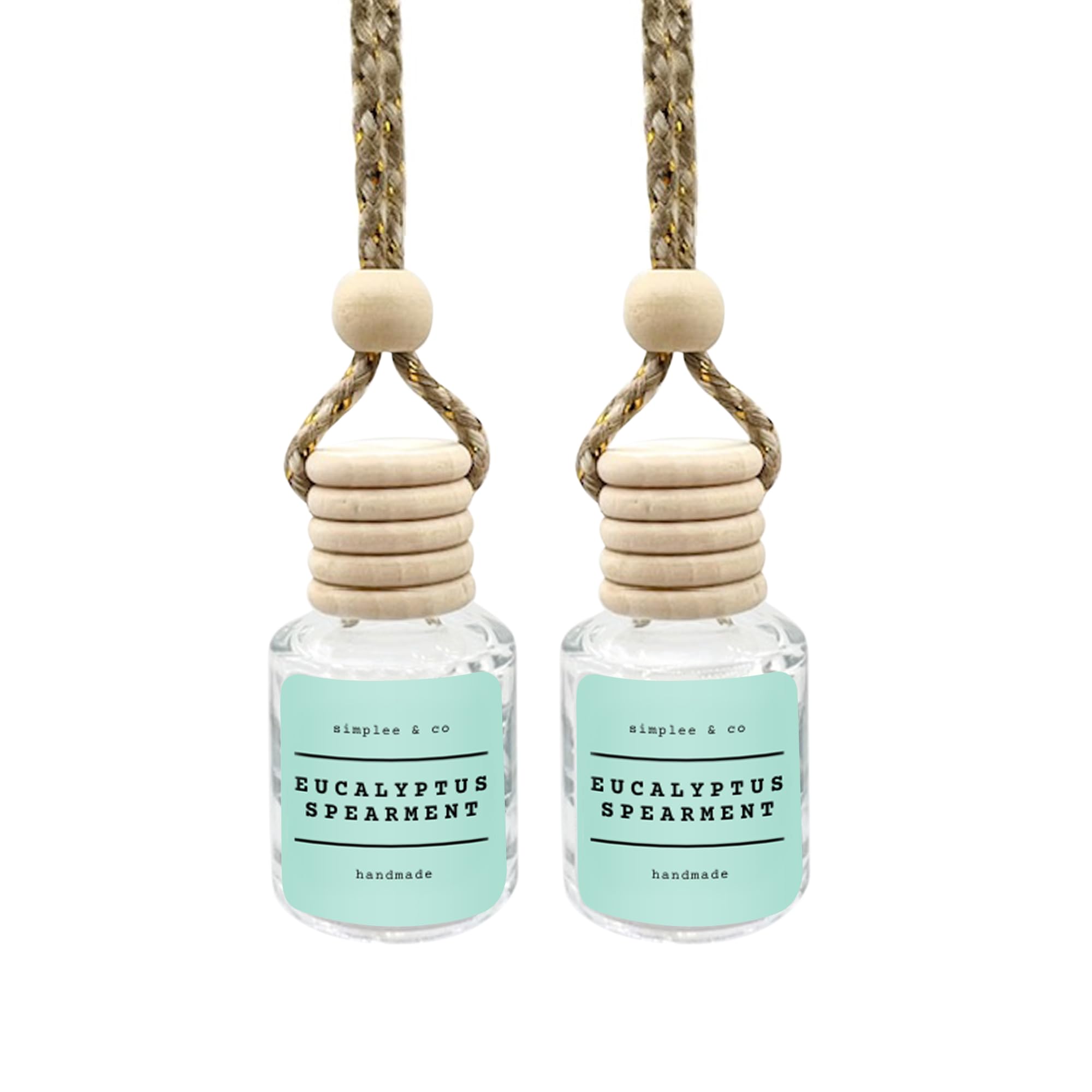 Eucalyptus &amp; Spearmint Air Freshener Hanging, Long Lasting Essential Oil Diffuser for Car, 2 Pack Fragrance, Reusable Glass Bottle Car Freshener, Made in USA Simplee &amp; Co