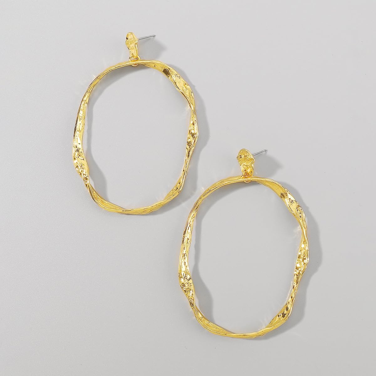 Exaggerated Oval Earrings Geometric Oval Hoop Stud earrings Twisted Hoop Drop Earring Hollow Circle Statement Gold Earrings for Women Trendy Jewelry - Image 6
