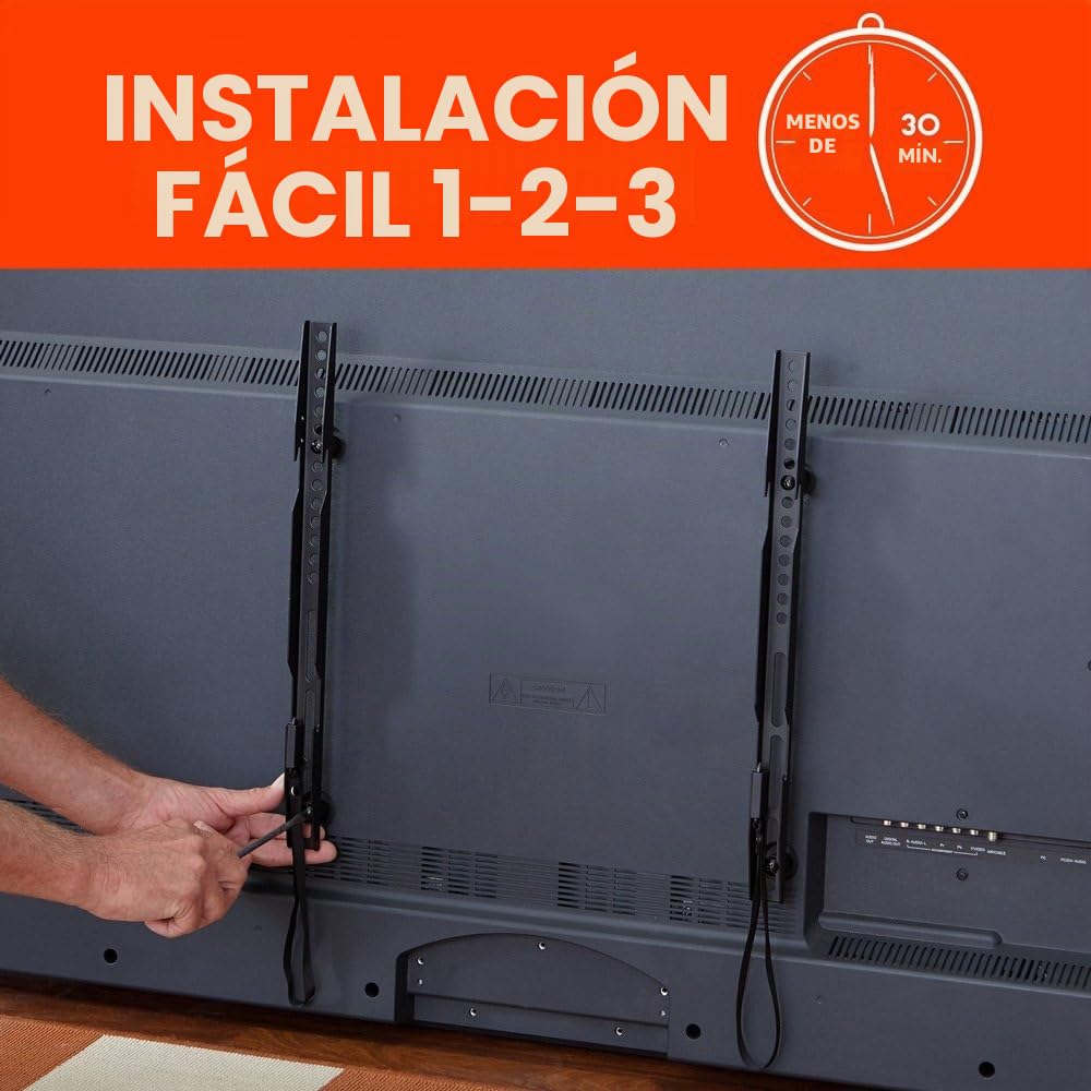 ECHOGEAR SlimView - Soporte Fijo de Pared para TV de Perfil bajo para televisores de hasta 80 Pulgadas, sostiene tu Solo 1.25 Pulgadas del Sistema de Bloqueo de Cuerda de tracción, fácil Acceso por
