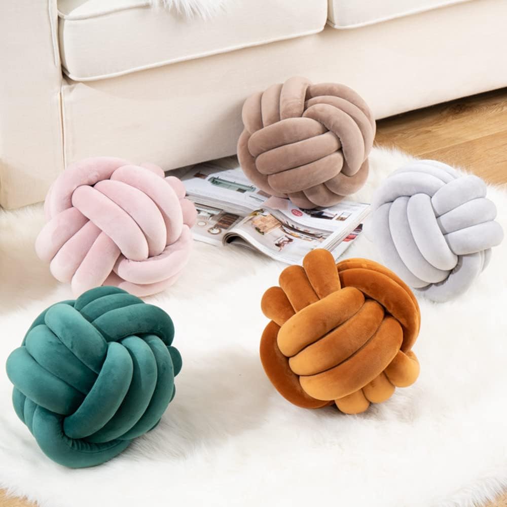 NatureMan Soft Knot Ball Pillows,Round Throw Pillow Cushion Children Room Decoration Plush Pillow,Handmade Round Plush Pillow,Calming Stress Relief PlushToy,diameter 28cm (Caramel) - Image 4