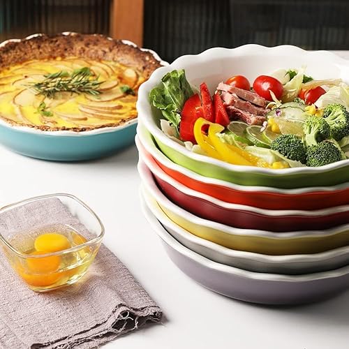 Miniatura 7 de Sweejar - Molde para tartas de cerámica para hornear, bandeja redonda de 10 pulgadas para cena, plato para tartas antiadherente con borde suave