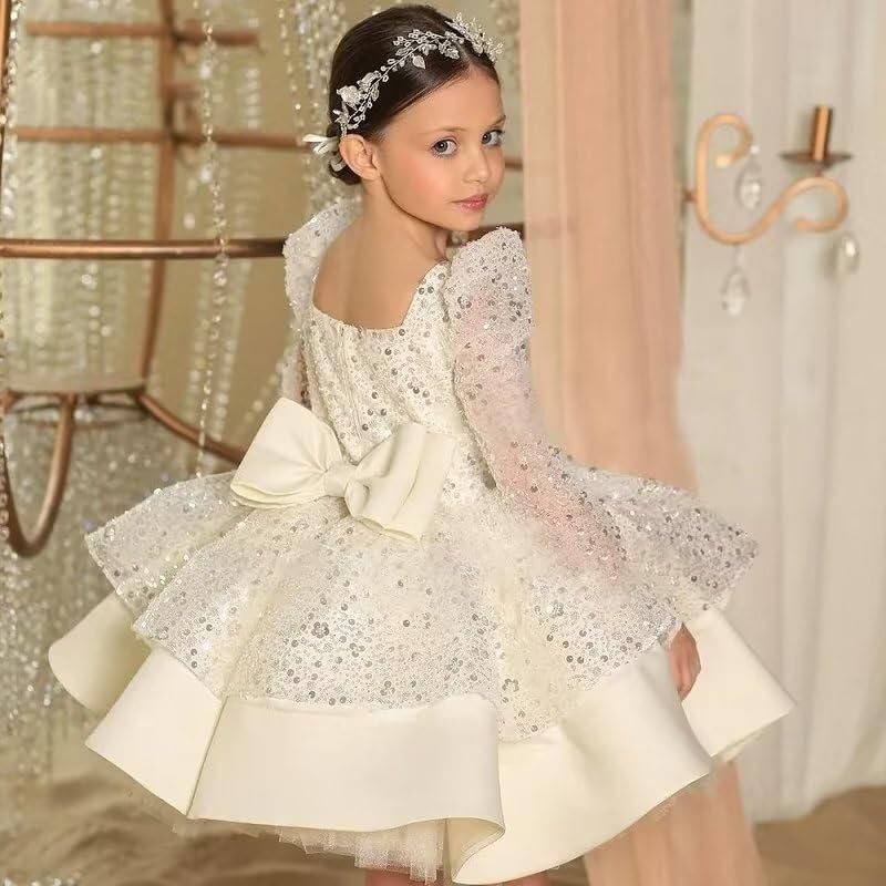 Sequin Flower Girl Dress Puffy Layers Birthday Party Dress Knee Length Princess Birthday Party for Girls FAY082
