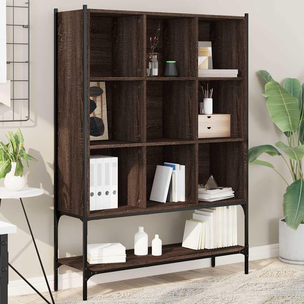 Libreria marrone effetto rovere, 102 x 30 x 141,5 cm, in legno, divisorio per soggiorno, ufficio, camera da letto, versatile, con 9 scomparti e supporto da parete