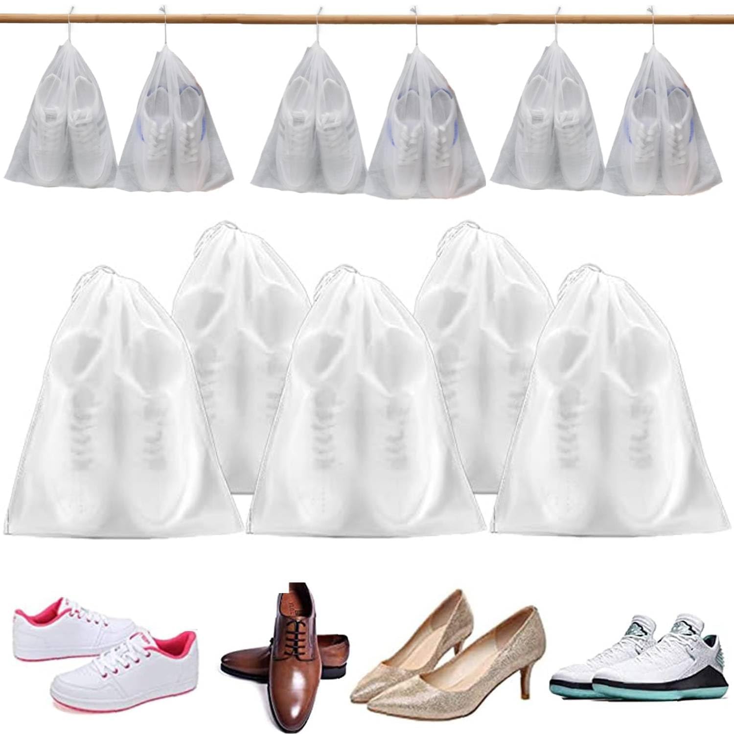 10 Pcs of Shoe Bags Pouches for Travel Portable Drawstring Shoes Storage Bags Dust Proof Pouch Space Organizer for Men Women Daily and Travel Use Large Size 48 * 32cm Multicolor-image-15