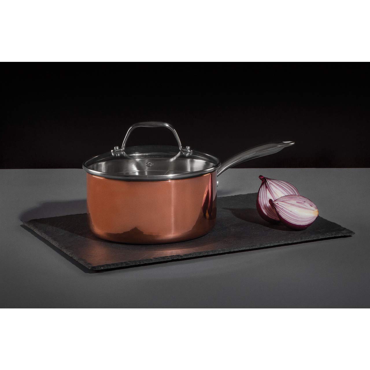 Premier Housewares Minerva 18 cm Kochtopf, Aluminium, Kupfer, Glas, Edelstahl, 18x38x16