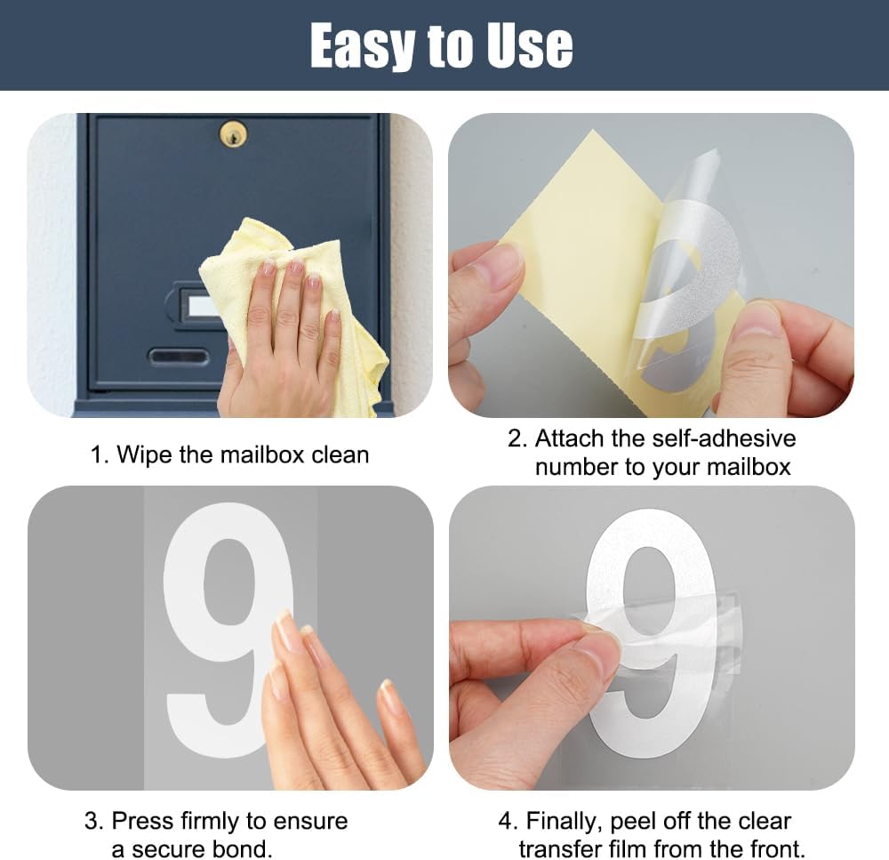 Pack of 30 Adhesive Numbers Weatherproof, 0-9 House Number Stickers in 3 Sizes, Silver Numbers Stickers and 6 Pieces Silver Sheets, for Mailbox, Wheelie Bins, Containers, House Numbers (Silver-White)