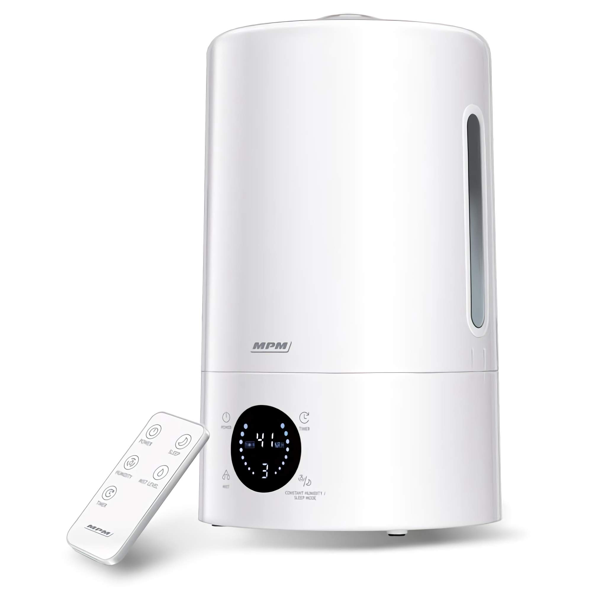 MPM MNP-04 Humidificador Ultrasónico Silencioso, Aceites Esenciales, Mando a Distancia, 300 ml/h, Grande, 5 litros, Filtro de Cerámica, 30 m², Temporizador, Eléctrico, Blanco