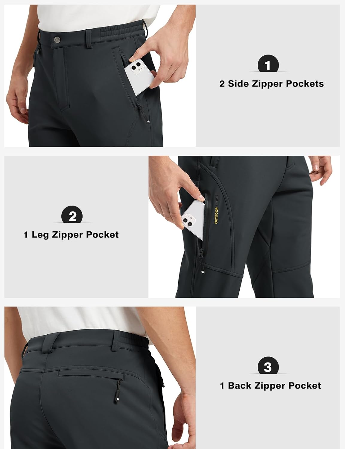 BGOWATU Men's Snow Ski Insulated Pant Waterproof Fleece Lined Winter Hiking Pants Warm Snowboard Pant with Zipper Pockets - Image 4