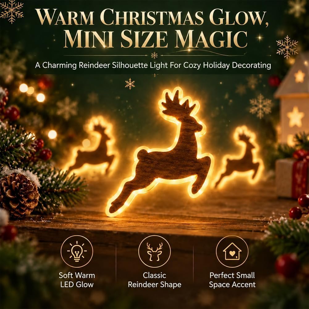 LED Reindeer Wall Decorations, Christmas Glow Wall Silhouette Lights (21PC)