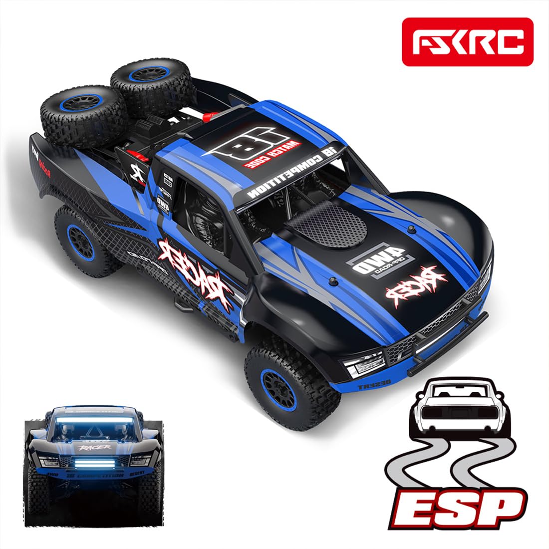 RD12 1/12 RC Drift Car 4WD 2,4GHz mit Gyro, Vollproportionales Ferngesteuertes Auto, 30KM/H High Speed, LED-Lichter, Wiederaufladbarer RC Rennwagen für Erwachsene Blau