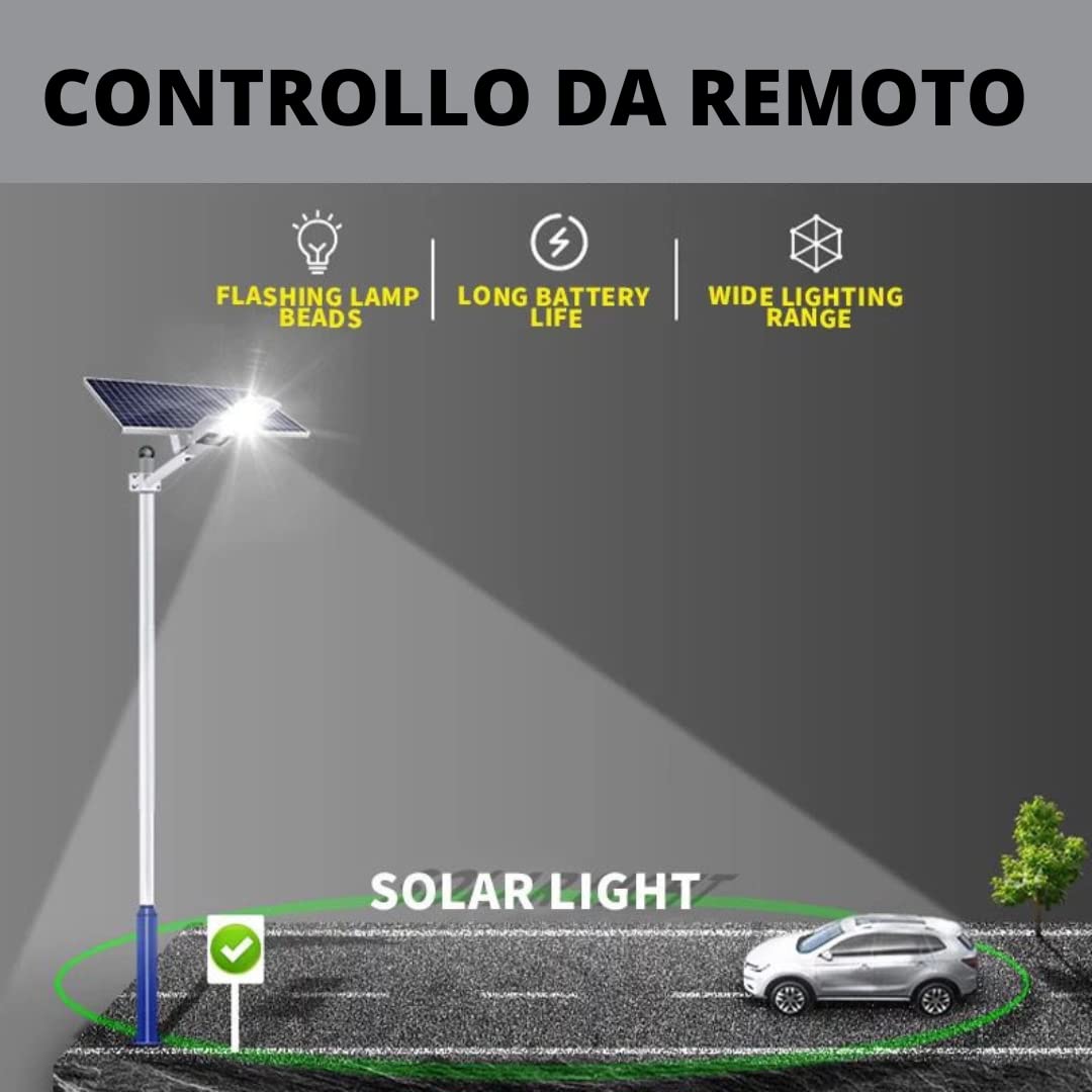 Generico Lampione Solare esterno 400W con Pannello fotovoltaico, LED 6500K Bianco Freddo, con 40000mAh