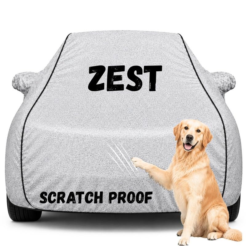 Image of Pure Fabric Silver 100% Waterproof Zest Car Cover | Polyester Car Body Cover for Rain & Sun | UV Protection, Dustproof, Scratch Resistant, Windproof, Heat Resistant, Custom Fit
