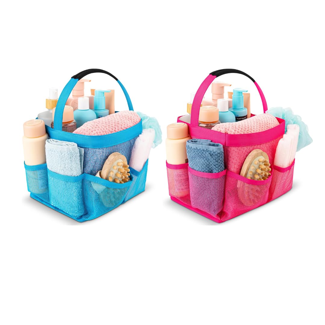 Masirs Mesh Shower Caddy Bag Set - 9 Pocket Large Collapsible Portable Bathroom Organizer for Travel Gym Dorm