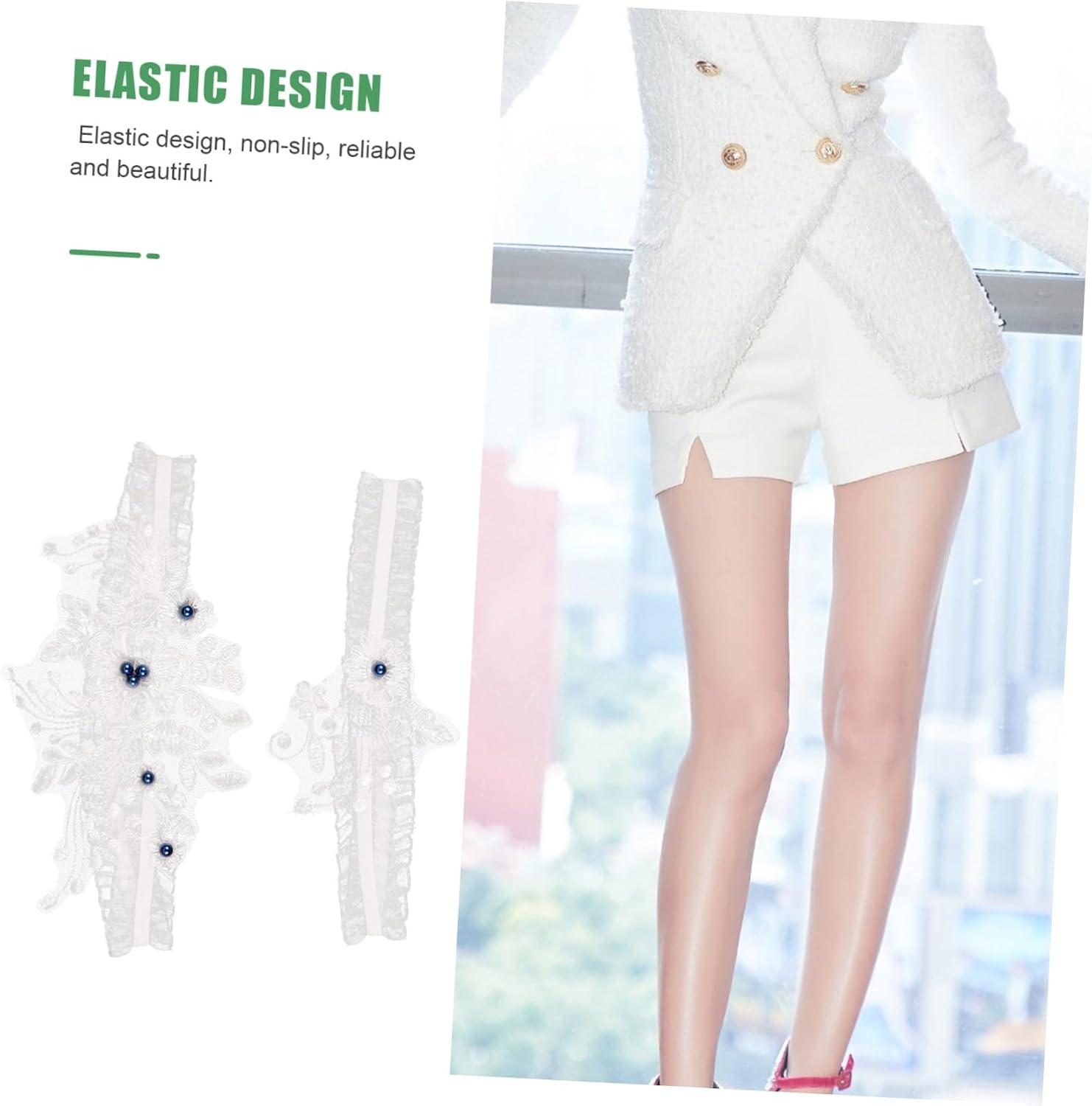 BESPORTBLE 1pair Bowknot Lace Garter Rhinestone Pendant for Wedding Style Thigh Decoration Comfortable Fit for Bridal Party and Prom Leg Accessory