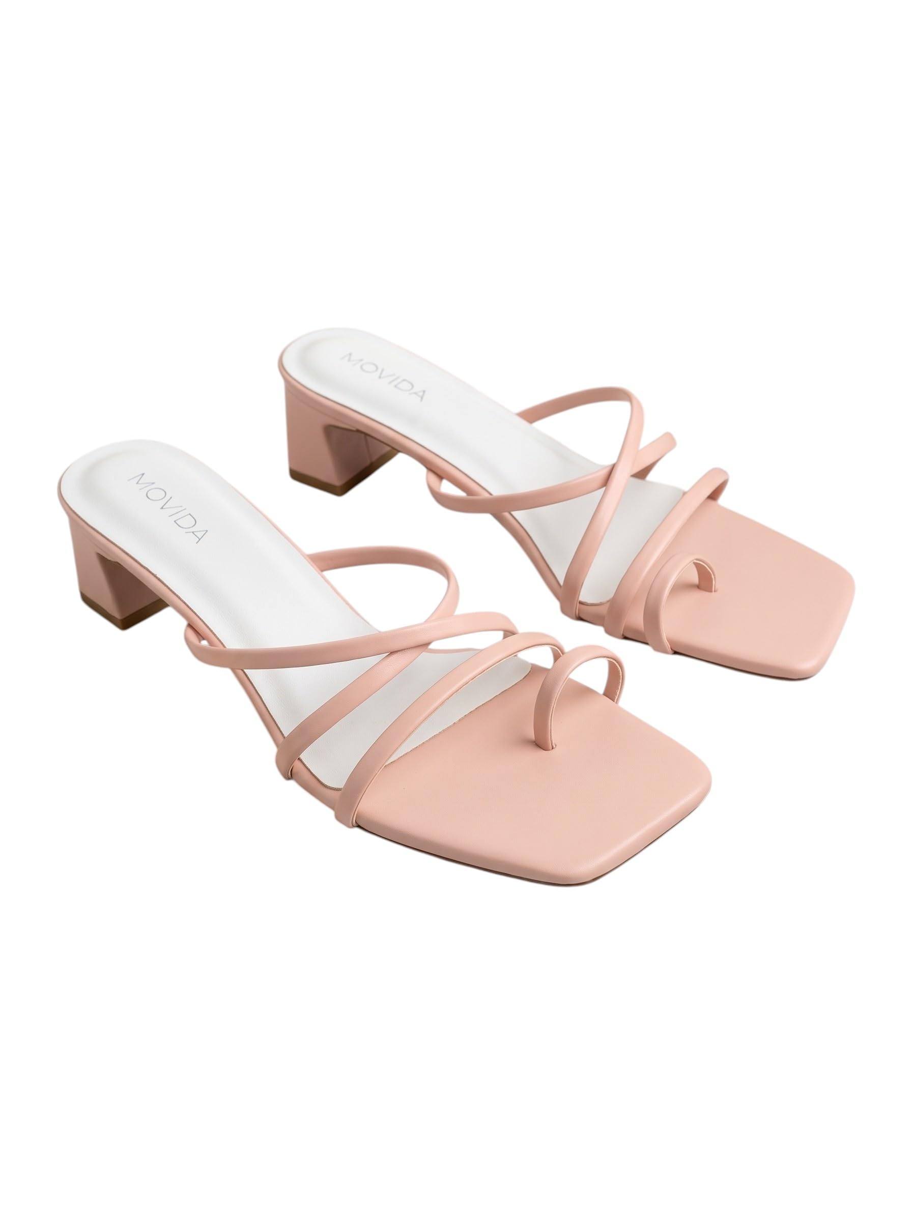 Women Salmon Cross Strap Toe Ring Sandals | Square Toe Low Block Heel | Stylish Party & Casual Sandals-image-31