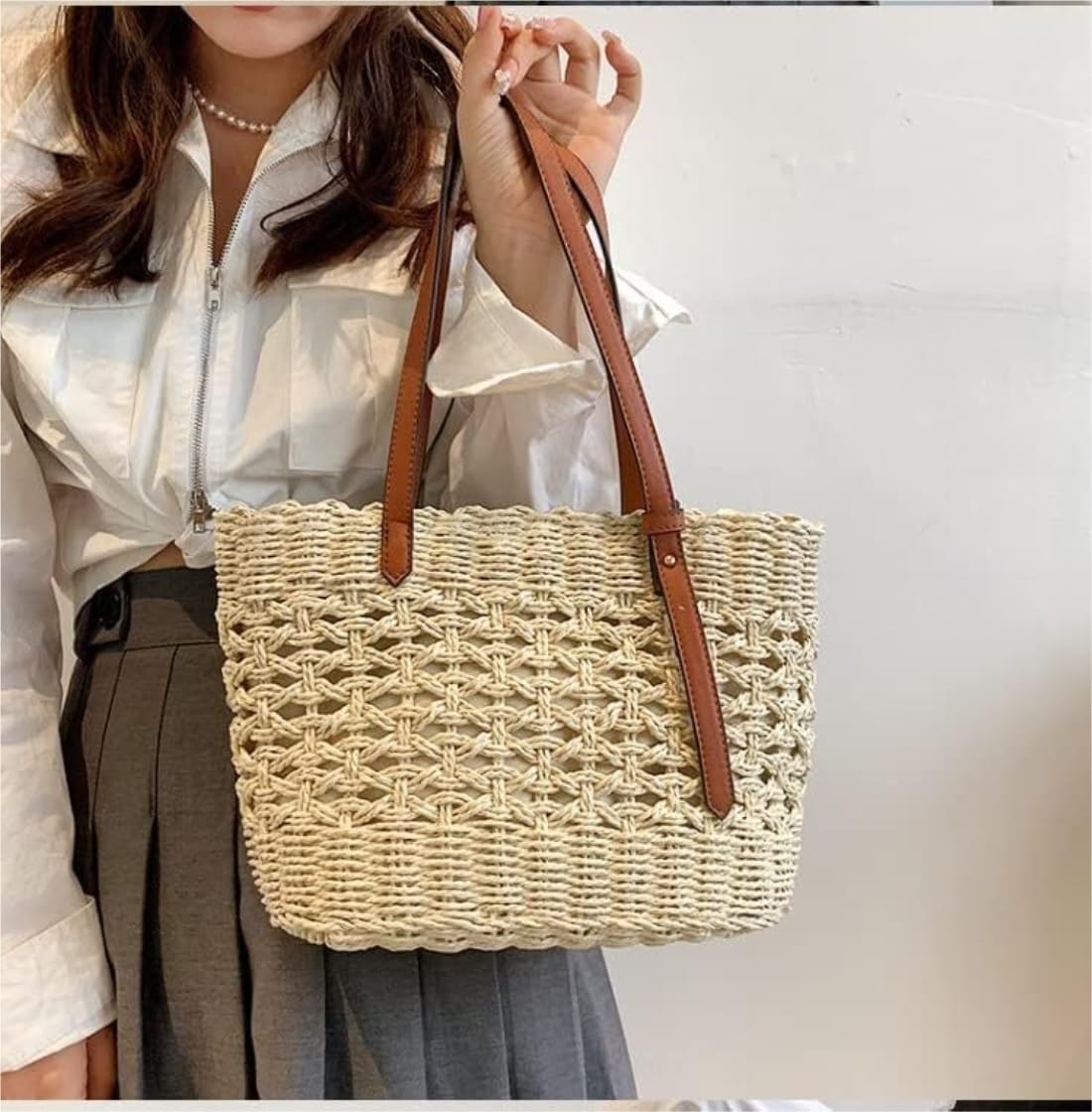 Bolso Paja Mujer Verano Bolsos De Paja De Verano, Bolso Tejido para Mujer, Bolsos Femeninos, Bolso De Hombro Bolso de Playa(Color:B)