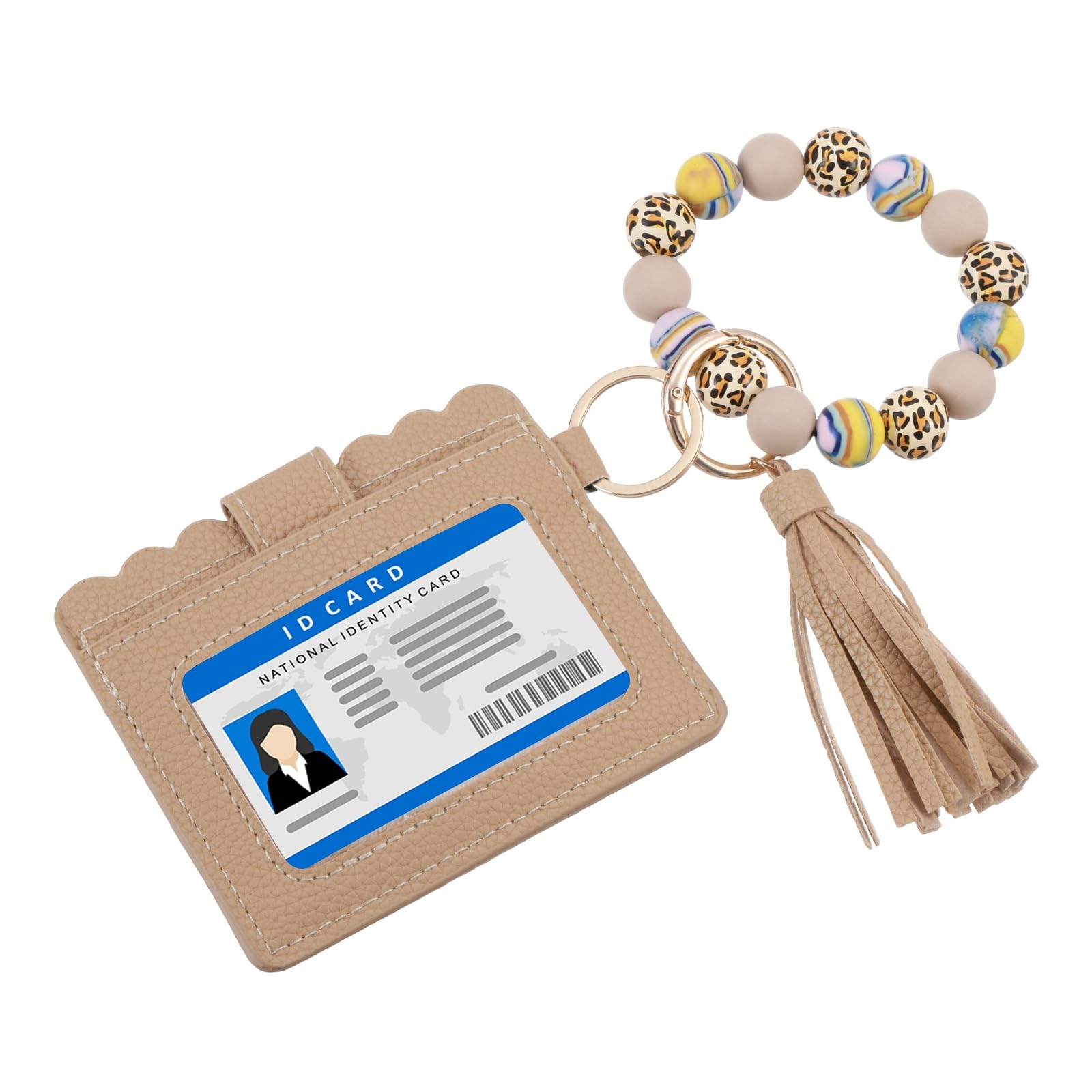 PATIKIL Wristlet Wallet Silicone Beads Keychain, Tassel Bracelet Key Ring with ID Card Holder, Wrist Purse Bracelet Key Chains for Women Car