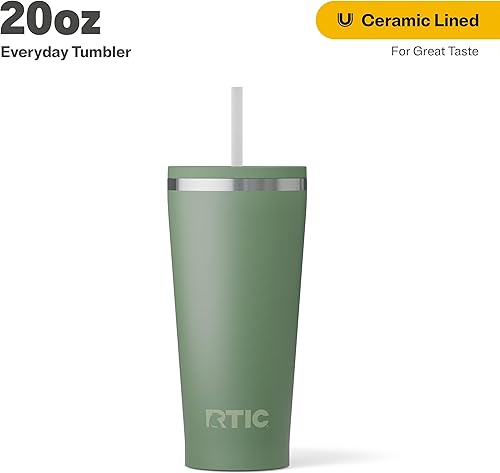 Miniatura 2 de RTIC Vaso diario de 20 onzas con aislamiento, de acero inoxidable, portátil, taza de café de viaje con pajilla, tapa resistente a derrames, sin BPA,