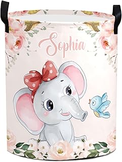 Custom Flower Elephant Bird Pink Storage Basket with Handles Personalized Name Waterproof Collapsible Laundry Baskets for Clothes