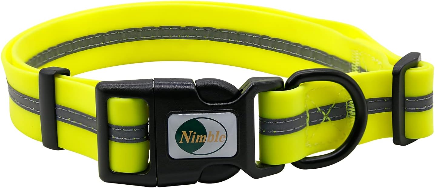 NIMBLE Dog Collar Waterproof Pet Collars Anti-Odor Durable Adjustable PVC & Polyester Soft with Reflective Cloth Stripe Basic Dog Collars S/M/L Sizes (Large (15.35”-24.8”inches), Fluorescent Yellow)