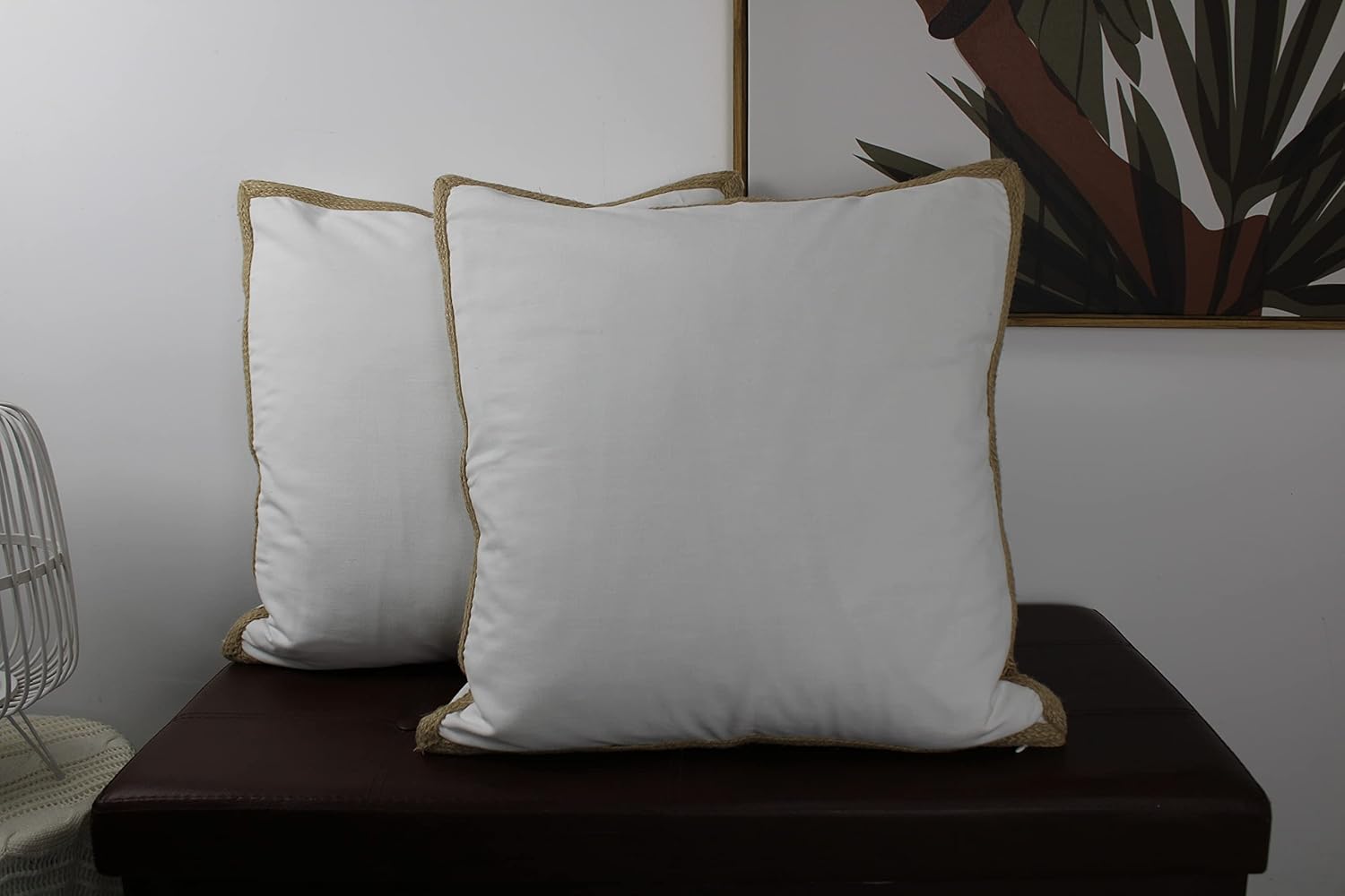 Linen Textured Farmhouse Pillow Covers With A Jute Braid