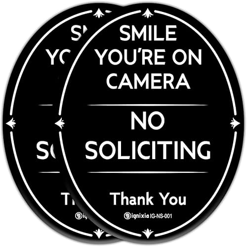 Ignixia Letrero de No Soliciting para casa (paquete de 02) de 4 x 5 pulgadas, letrero de sonrisa con texto en inglés "Smile You are on", forma Ignixia Letrero de No Soliciting para casa (paquete de 02) de 4 x 5 pulgadas, letrero de sonrisa con texto en inglés "Smile You are on", forma