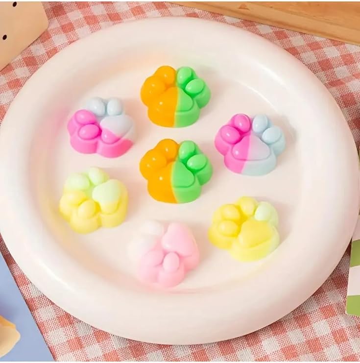 6 Adet Mini Kedi Patisi-Yapışabilen Sukuşi - Squishy Pati- Muhteşem Hisli Pati - Stres Oyuncak