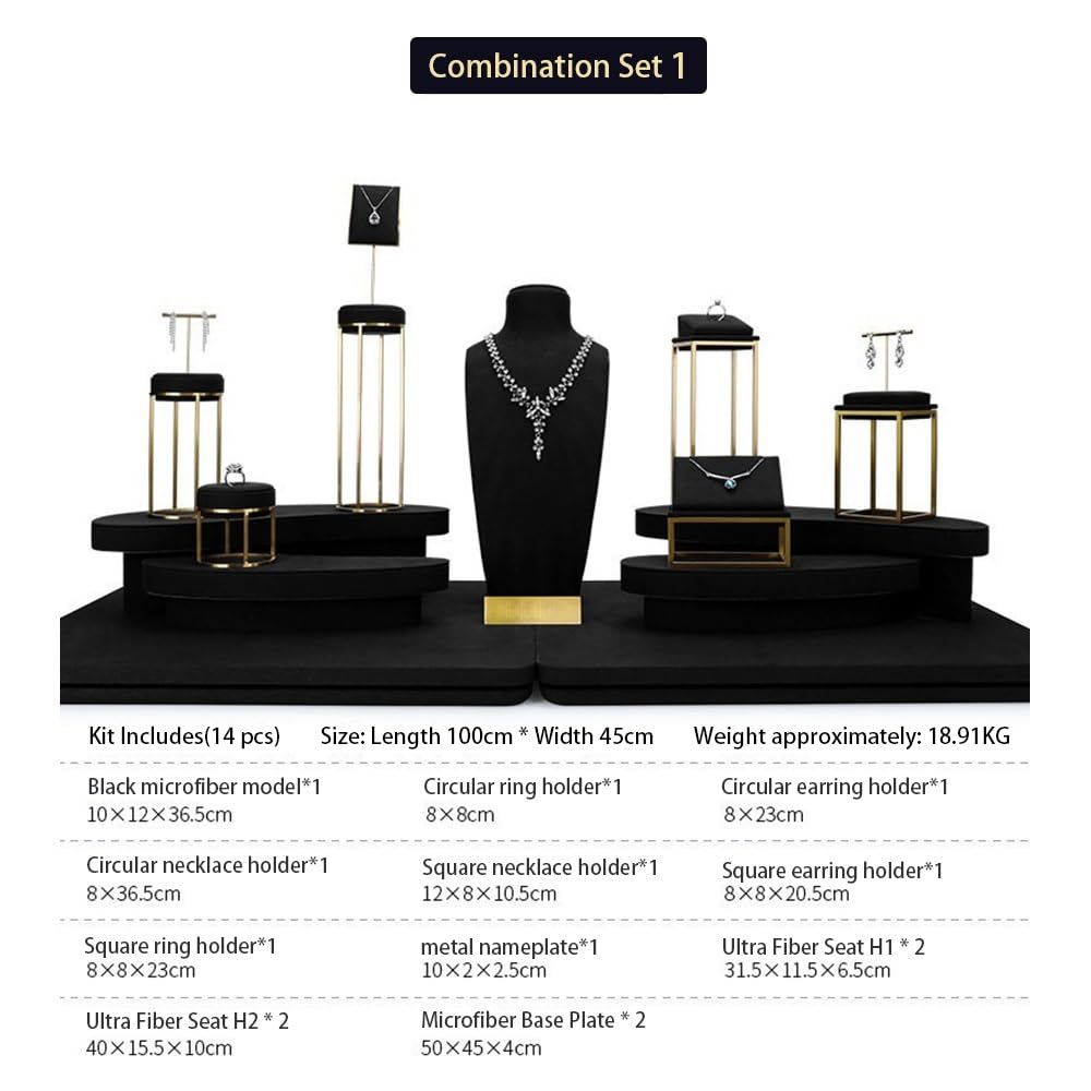 Schmuckaufbewahrung Schmuck-Display-Set-Kombination aus schwarzem Samt und Metall