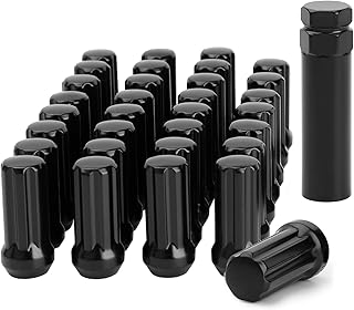 glorider M14x1.5 Lug Nuts Spline Black 32pack 14x1.5 Aftermarket Wheel Lug Nuts Closed End Large Acorn Seat with 1 Socket Keys for Chevy Silverado 1500 2500 GMC Ford F150 F250 F350 Ram Long Extended