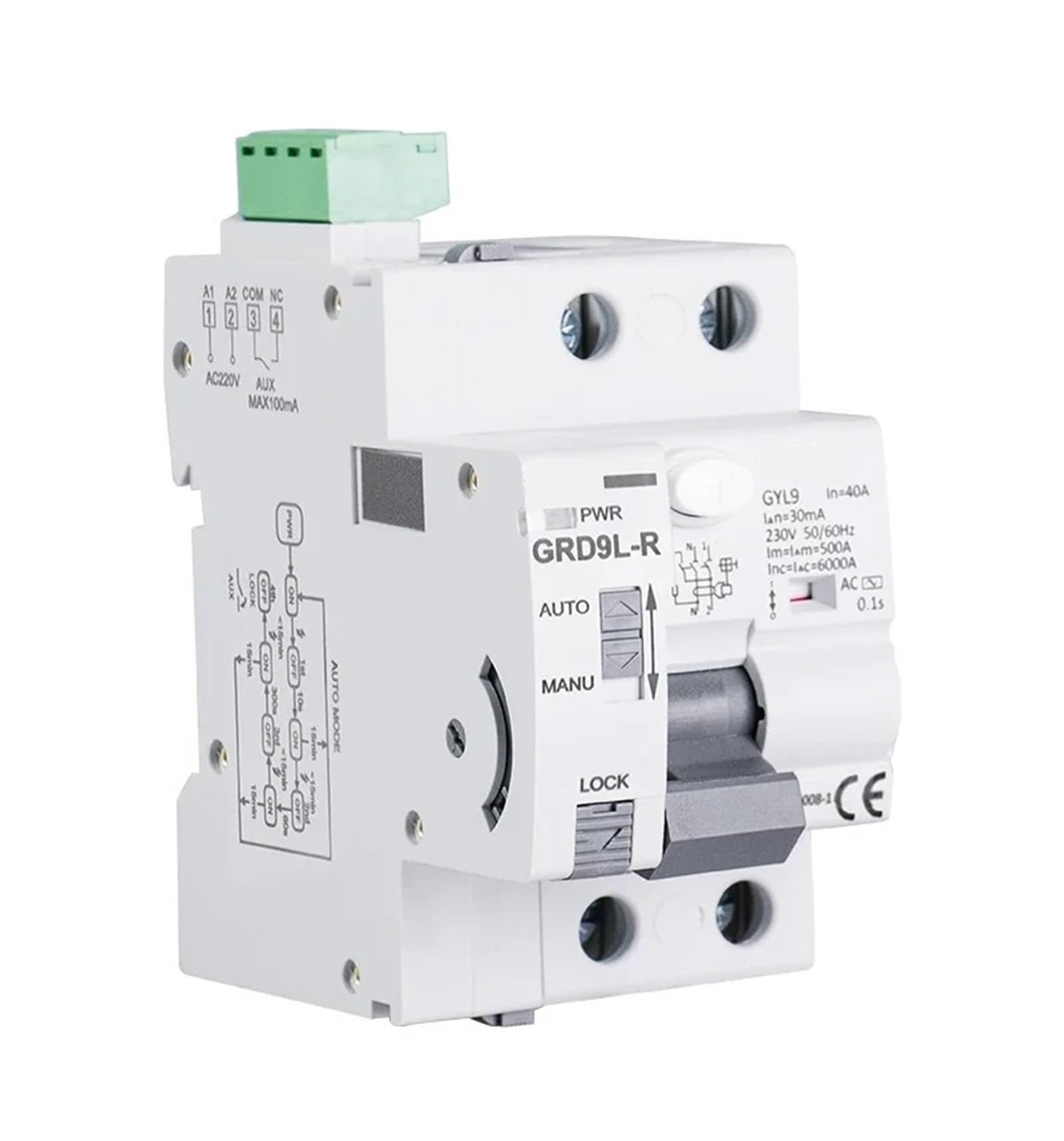 RCCB Dispositif de réenclenchement automatique 2P 40A 100mA GRD9L-R disjoncteur intelligent pour tableau