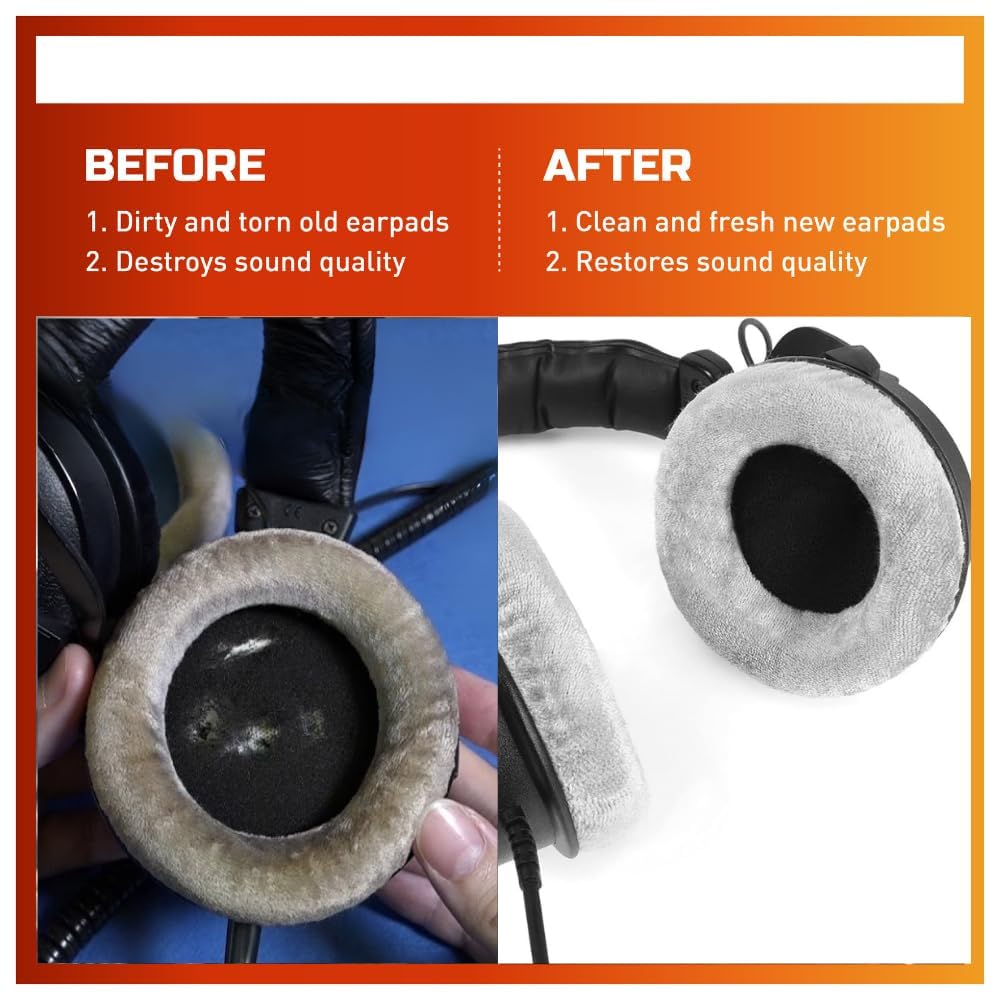 Crysendo Replacement Ear Pads for Beyerdynamic DT 770, 880, 990 PRO, Grey 3